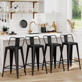 WENTMENT Metal Bar Stools Set of 4 Counter Height Black Barstools with Removable Back 24" Kitchen Bar Stools