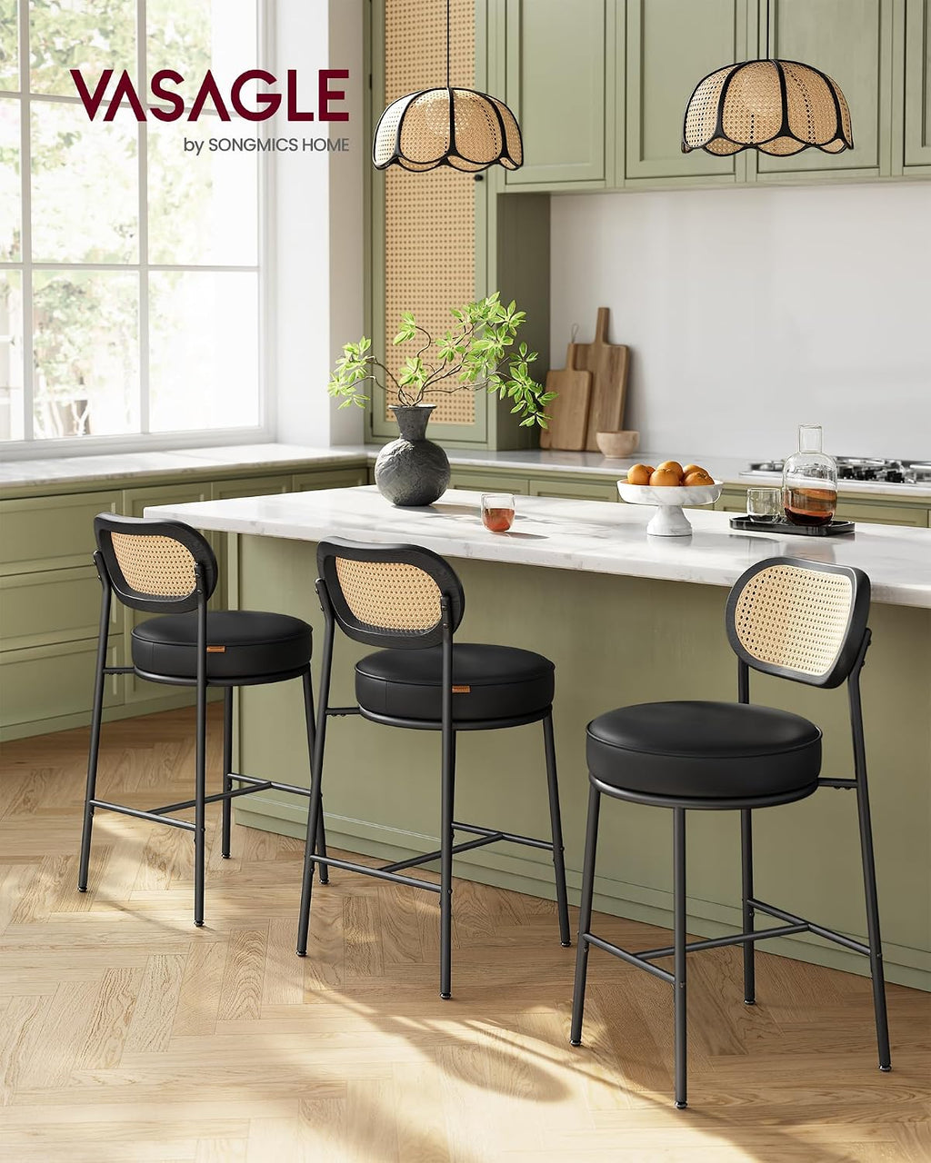 VASAGLE Counter Height Bar Stools Set of 2, PU Leather, 25.1-Inch