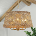 19.7" Boho Rattan Chandelier, 5-Light Gold Wicker Light Fixture