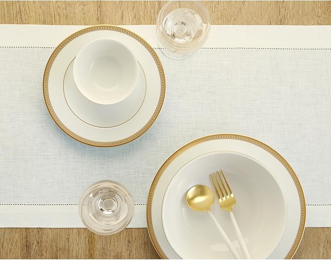 Solino Home Linen Ivory Table Runner 48 Inches - Classic Hemstitch, 100% Pure Linen Coffee Table Runner 14 x 48 Inch Ideal for Dresser Tables - Fall, Halloween, Thanksgiving, Christmas, Holiday