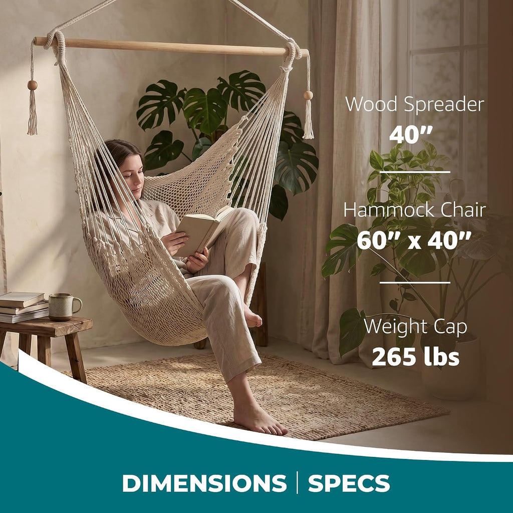 Bliss Hammocks Tahiti Rope Hammock Chair with Spreader Bar, Natural, 265 Lb
