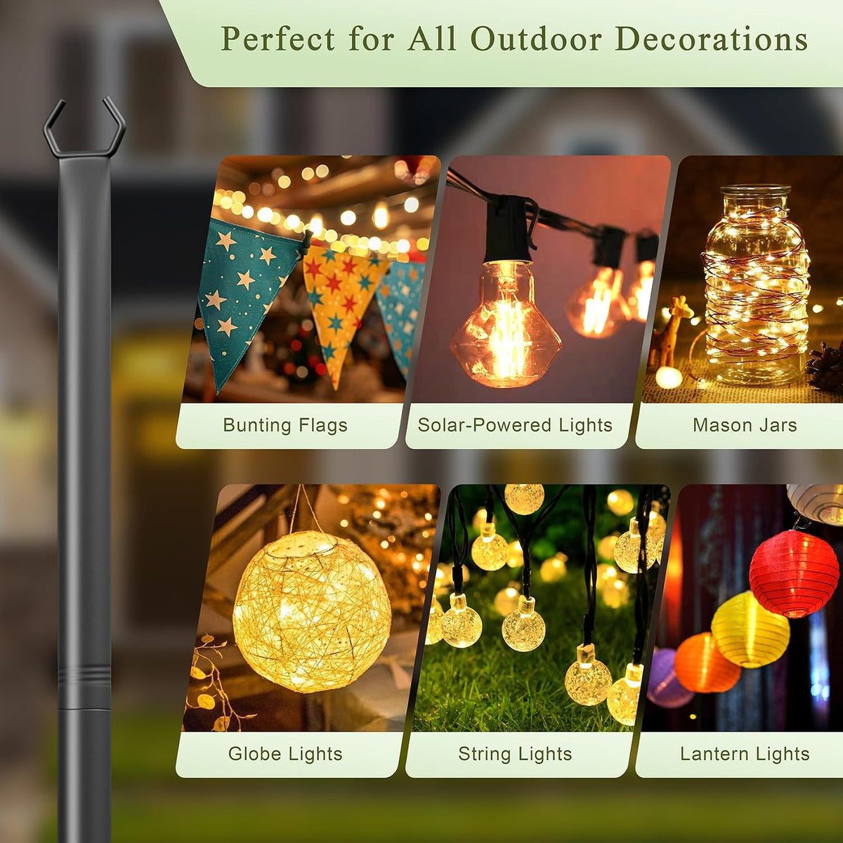 Jusgym String Light Poles for Outside, 10ft Adjustable Metal Poles for Outdoor String Lights Hanging Light, Outdoor Light Poles with Fork, for Patio, Deck, Backyard, Garden (4 Pack)