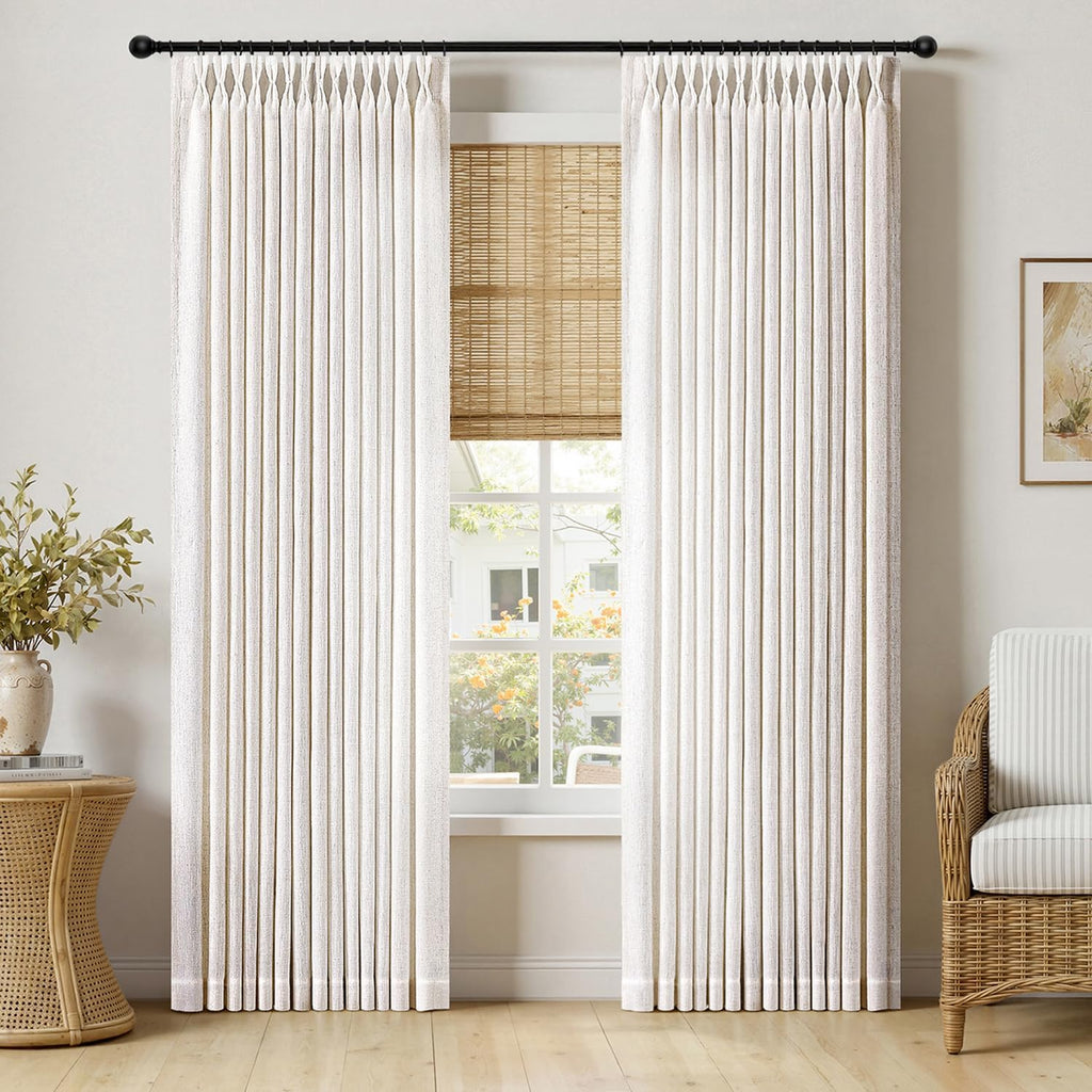 MIULEE Pinch Pleated Linen Curtains 96 Inches Long 2 Panels Natural