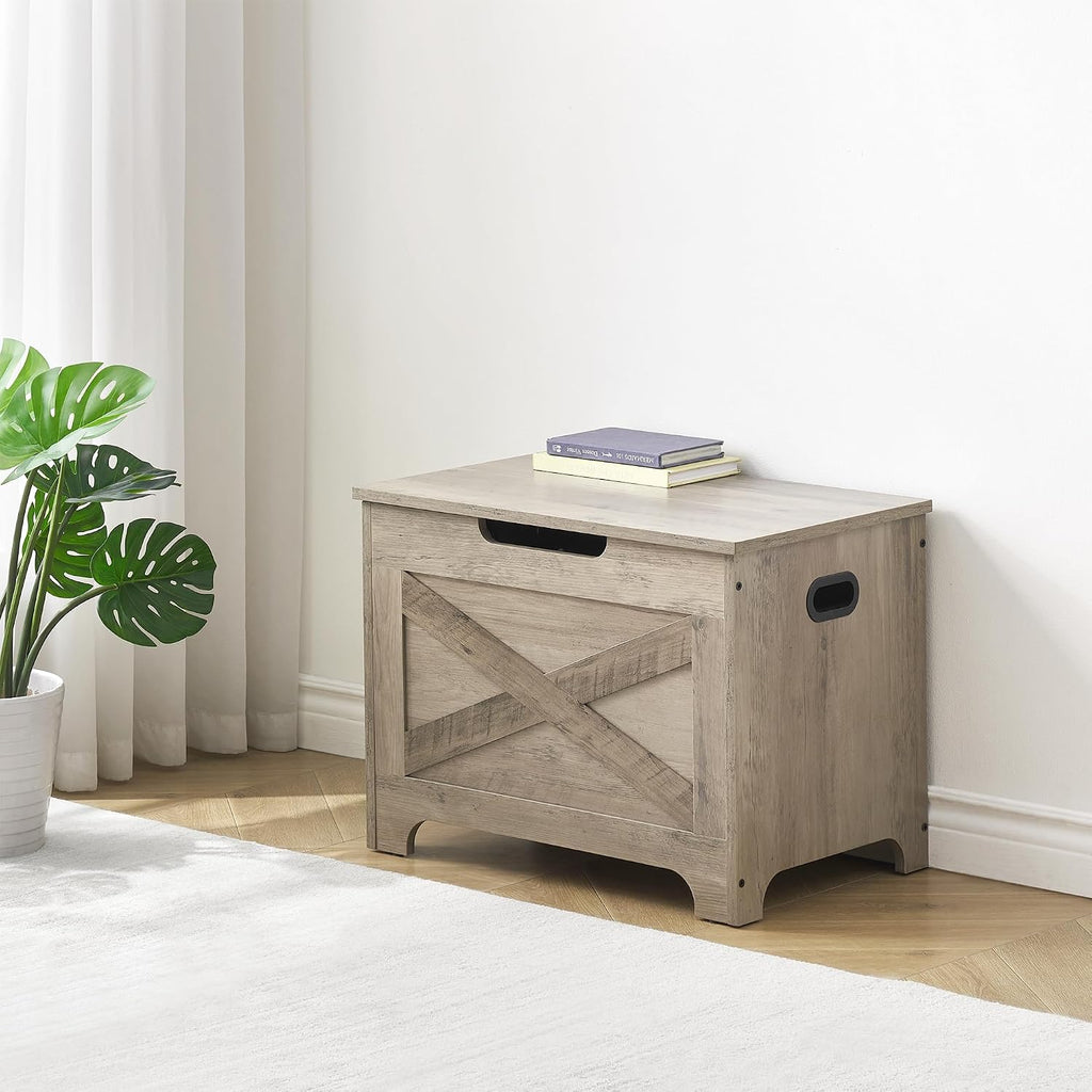 IDEALHOUSE 23.6" Storage Bench with 2 Safety Hinges, Grey