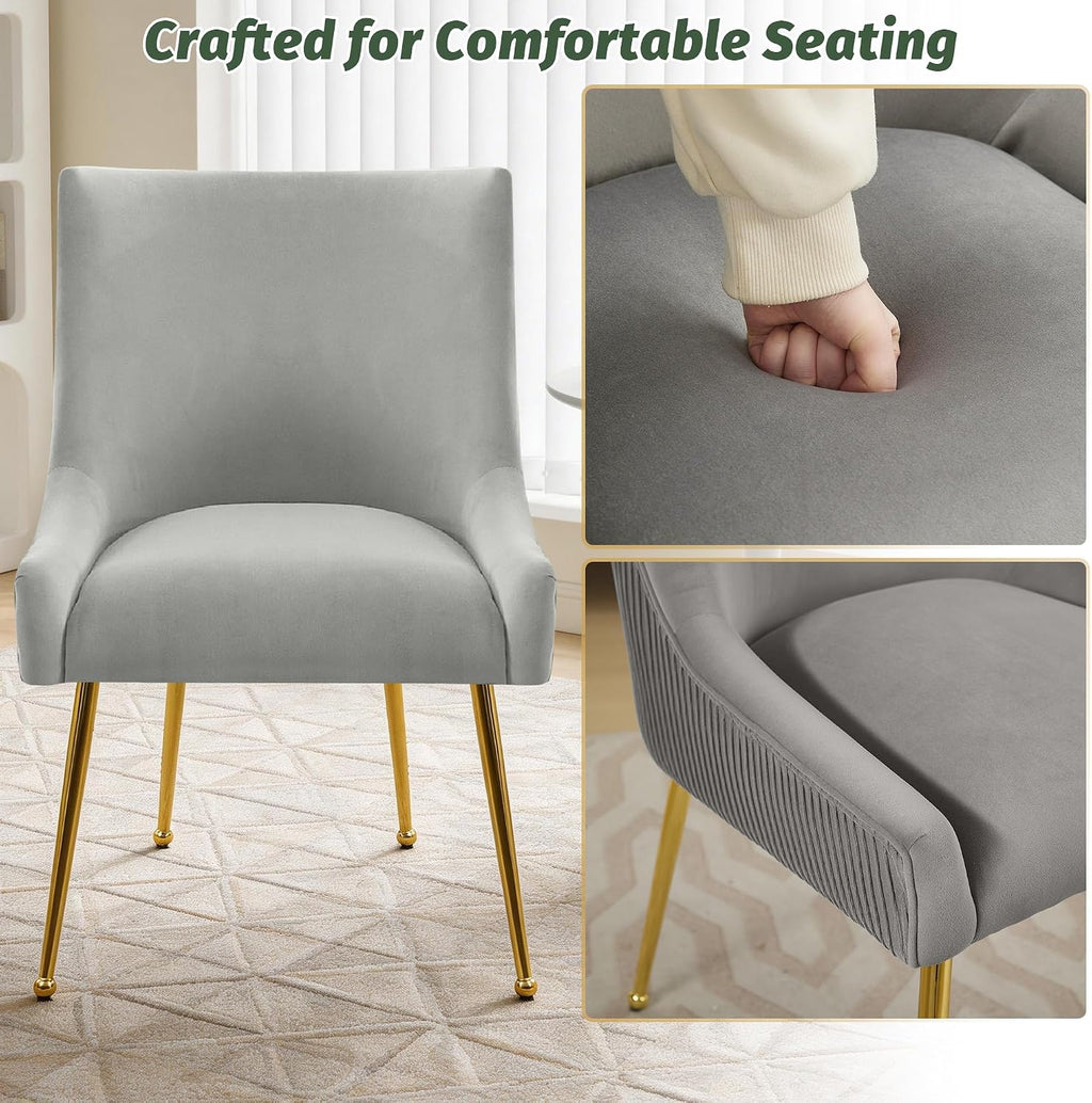 Upholstered Modern Grey Velvet Dining Chairs Set of 6 with Gold Metal Legs