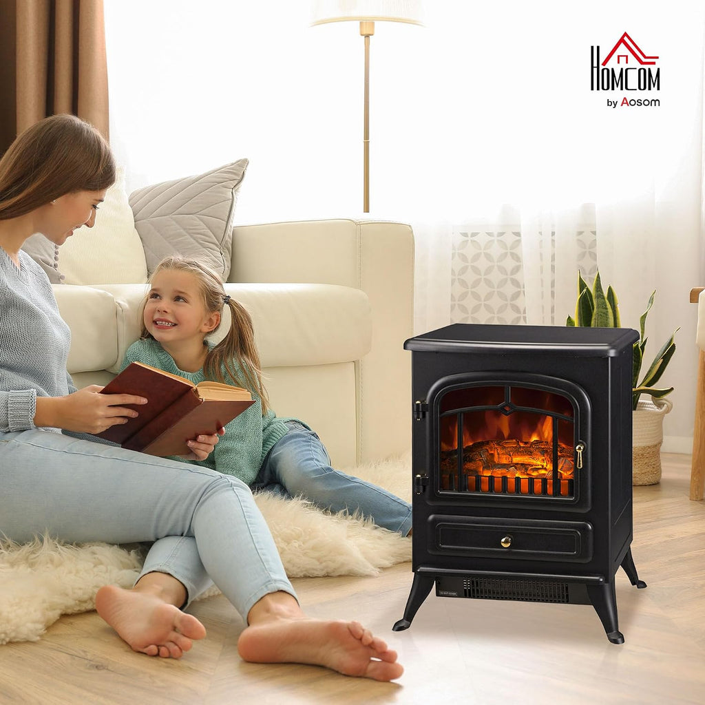 HOMCOM 22" Electric Fireplace Heater Stove 725W/1450W Black