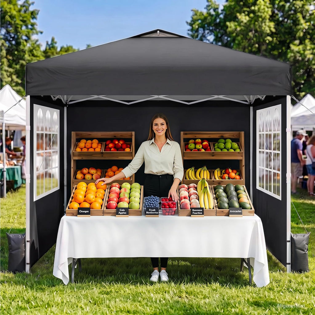 10x10 Pop Up Canopy Tent with Dual Vented Roof, One Push Setup, Black