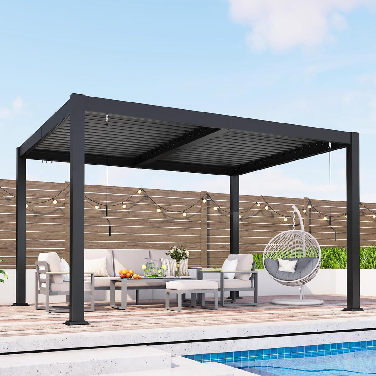 Pergola 10'x12' with Adjustable Roof & Thick Aluminum Frame for All Weather