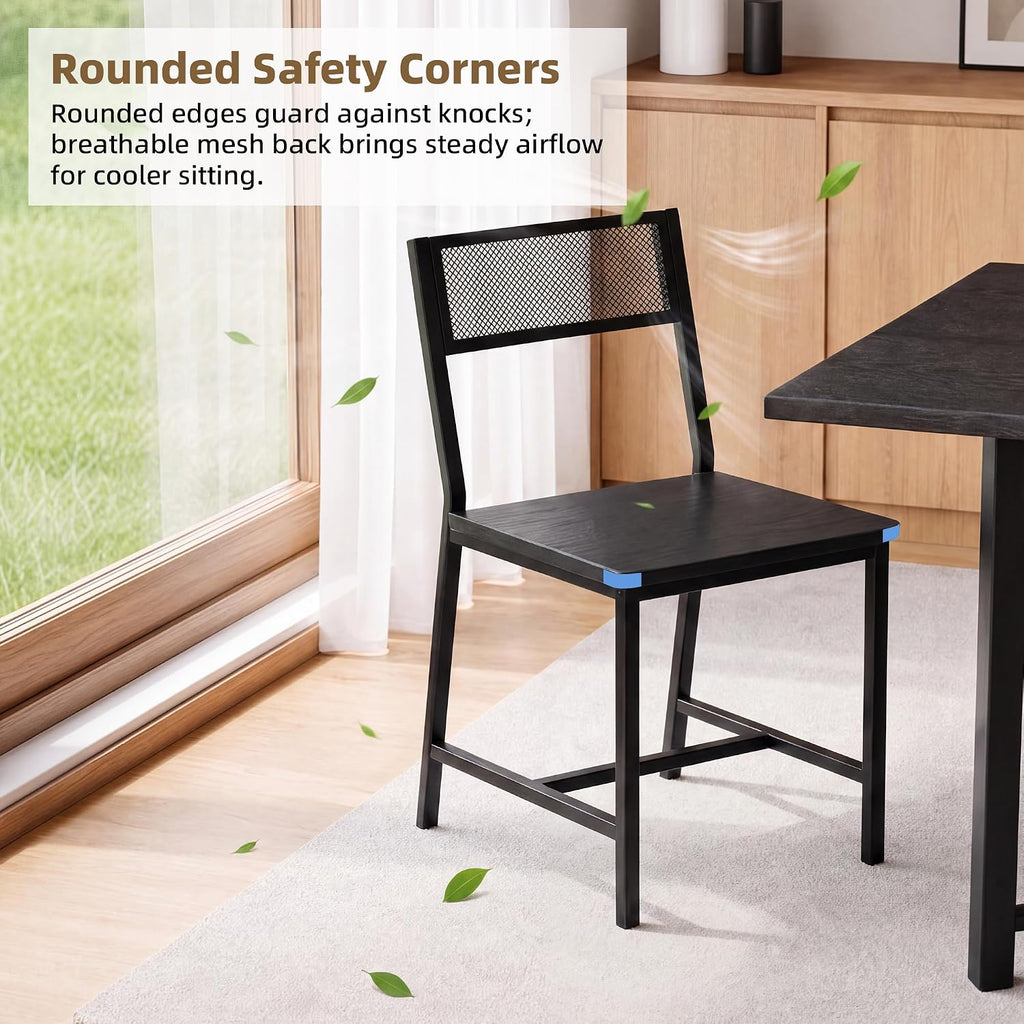 DHZ Dining Chairs Set of 4, Industrial Metal Mesh Dining Room Chairs with Breathable Grid Backrest & Sturdy Steel Frame, Modern Black Kitchen Chairs for Dining Table, Living Room, Apartment (Black)