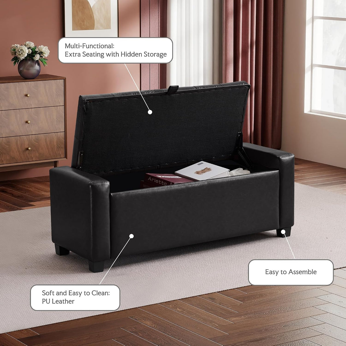 grainell 42.13” storage ottoman bench, upholstered tufted bedroom, package contents