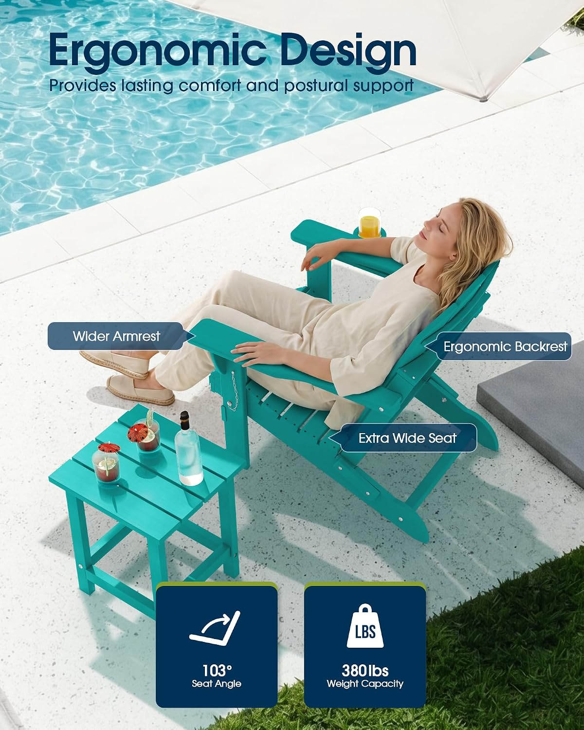 MUCHENGHY Folding Adirondack Chairs Set 6, HDPE for Fire Pit, Lake Blue (Set of 6)