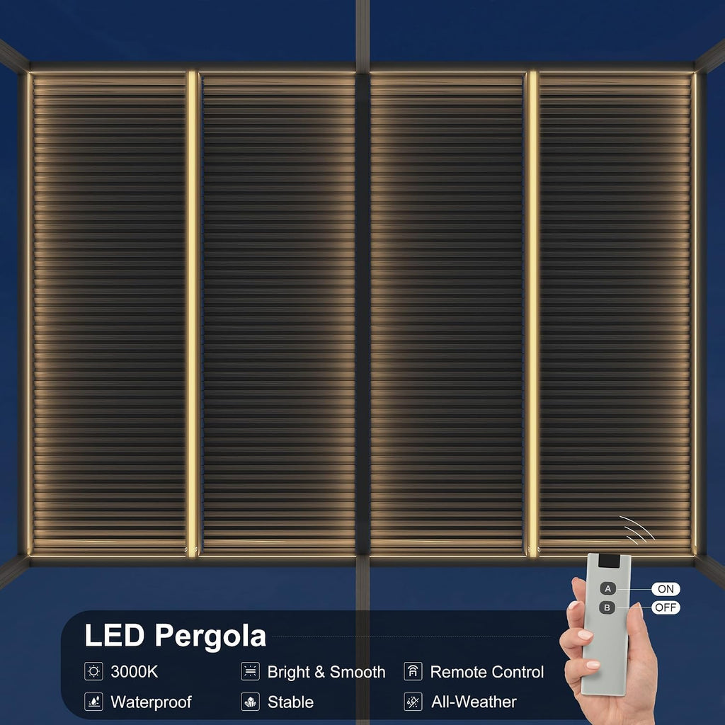 PURPLE LEAF Louvered Pergola 12' x 20' 94AS LED Strip Light Windproof