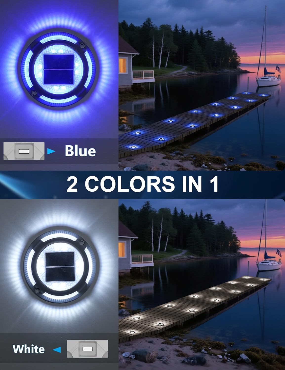 VOLISUN Solar Driveway & Deck Lights 12 Pack Dock Marine Ground LED Lights