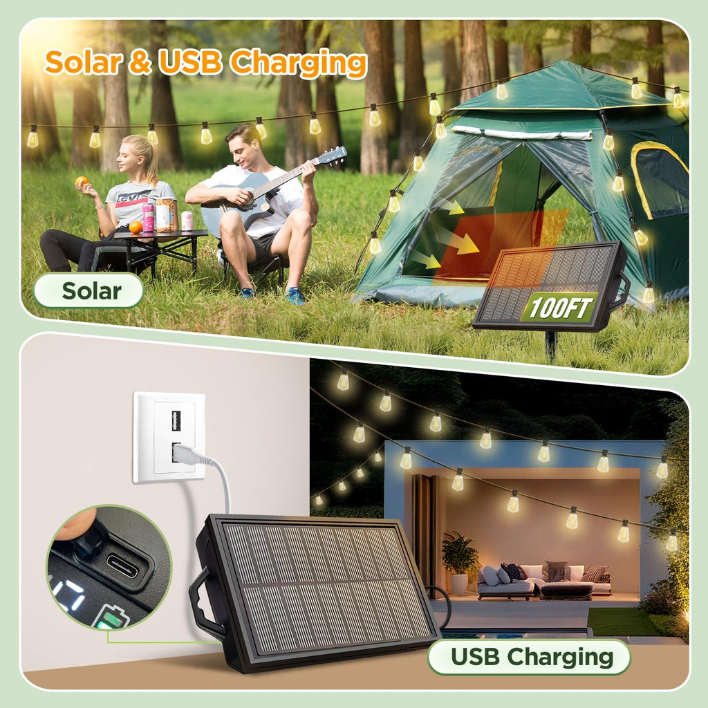 100ft solar string lights outdoor waterproof with remote, close-up detail
