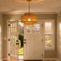 Phaosio 12.4" Boho Rattan Chandelier Hand Woven Rattan Pendant Light