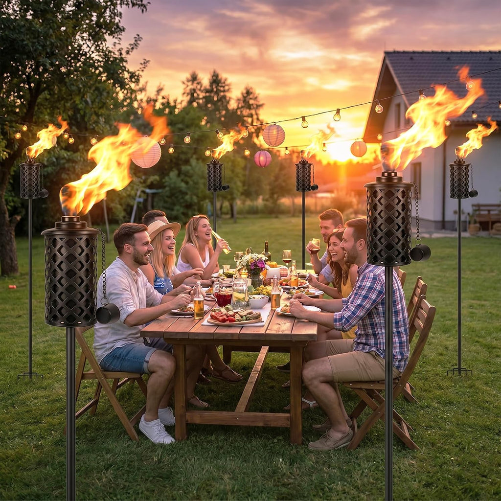 4 Pack Garden Torch, 16oz Outdoor Citronella Torches, 58-Inch Upgraded Citronella Torches with 5-Prong Grounded Stake, Metal Light Torches for Party Patio Pathway