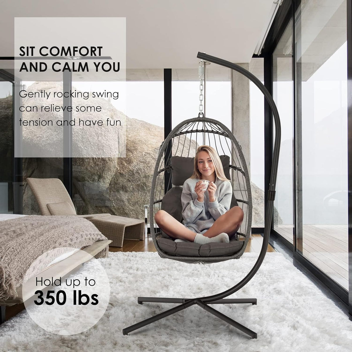 Brafab Swing Egg Chair with Steel Stand for Indoor Outdoor Patio Porch