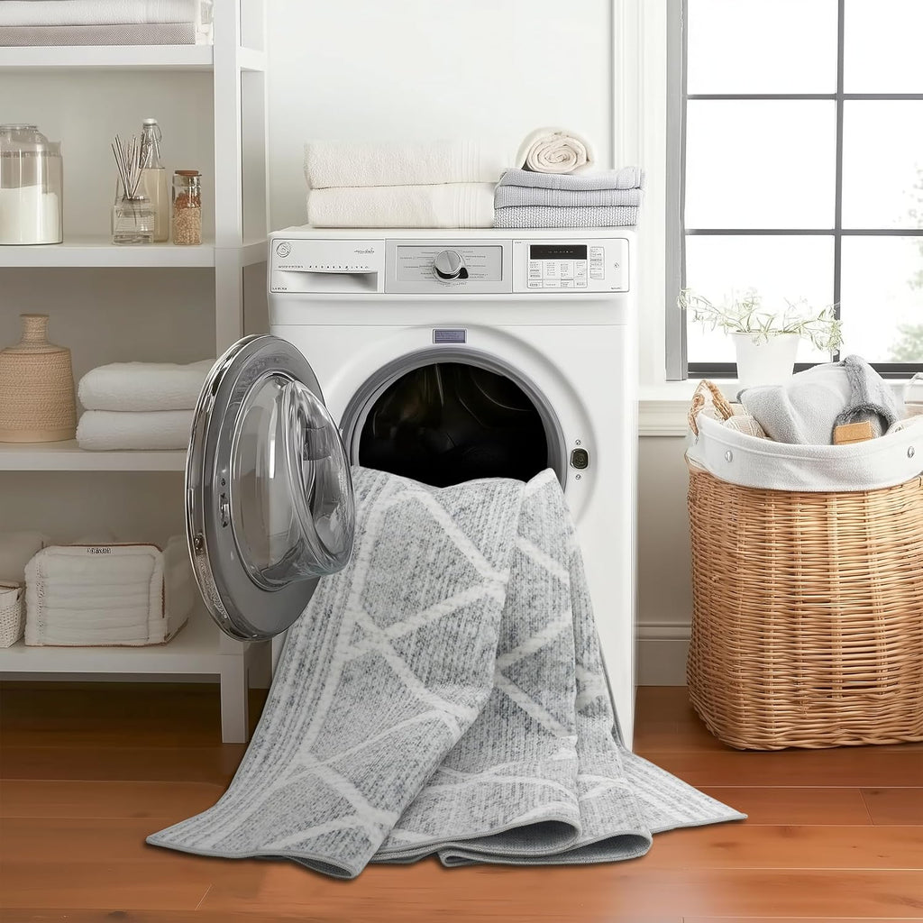 ReaLife Rugs Machine Washable Area Rug Runner - Living Room Bedroom Bathroom Kitchen Entryway Office - Padded Low Pile Stain Resistant Premium - Boho Modern Farmhouse - Tessa - Gray Ivory 2'6" x 6'