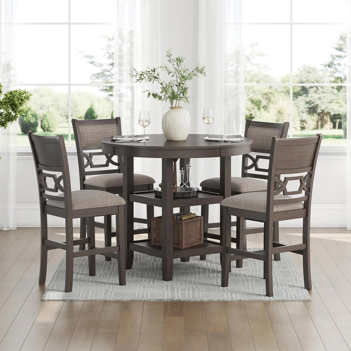Signature Design by Ashley 5-Piece Round Counter Height Dining Set, Gray