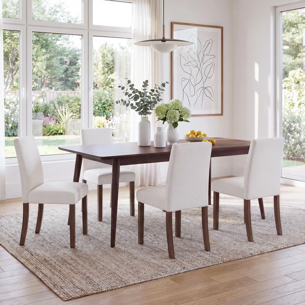 MALOL Modern Dining Chairs Set of 4, Upholstered Kitchen Chairs with High Back, Padded Fabric Dining Room Chair with Solid Wood Legs for Restaurant/Cafe/Home, Light Beige