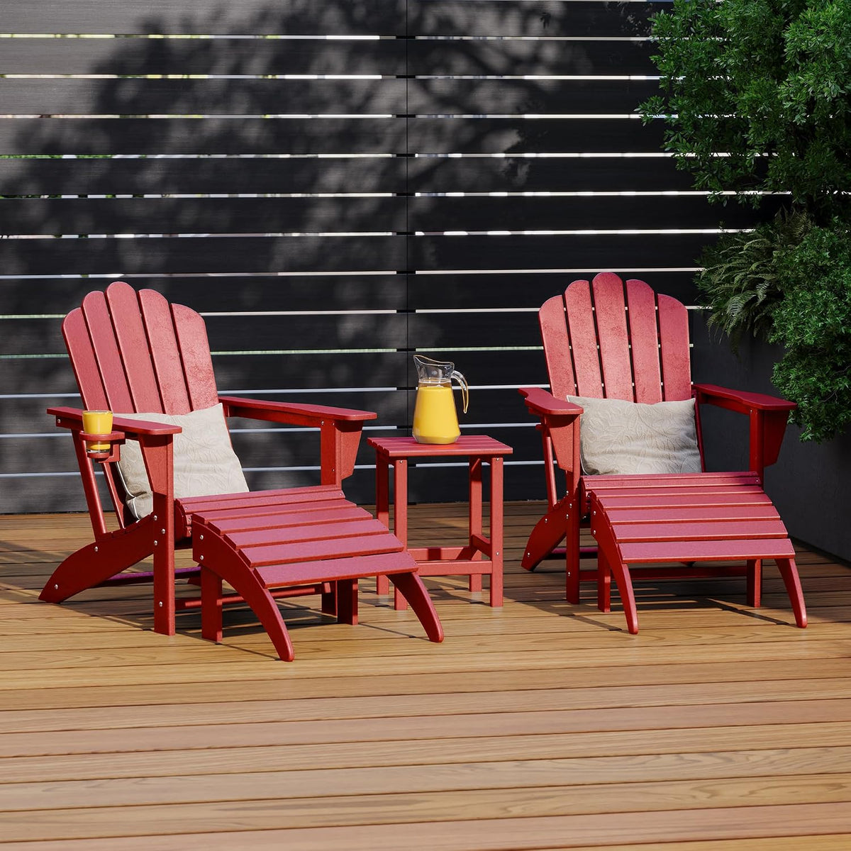 Costaelm Adirondack Chair Footrest Foldable Ottoman, Folding Ottoman Outdoor Foot Rest for Patio Waterproof, Adirondack Ottoman Outdoor, Red