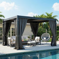 10' x 12' Pergola with Curtain & Adjustable Roof & Aluminum Frame for Patio