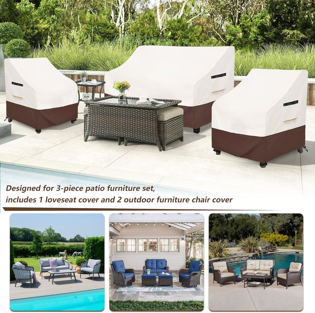 Rileytee Patio Furniture Set Covers Waterproof 3Pcs,Beige&Brown,Small