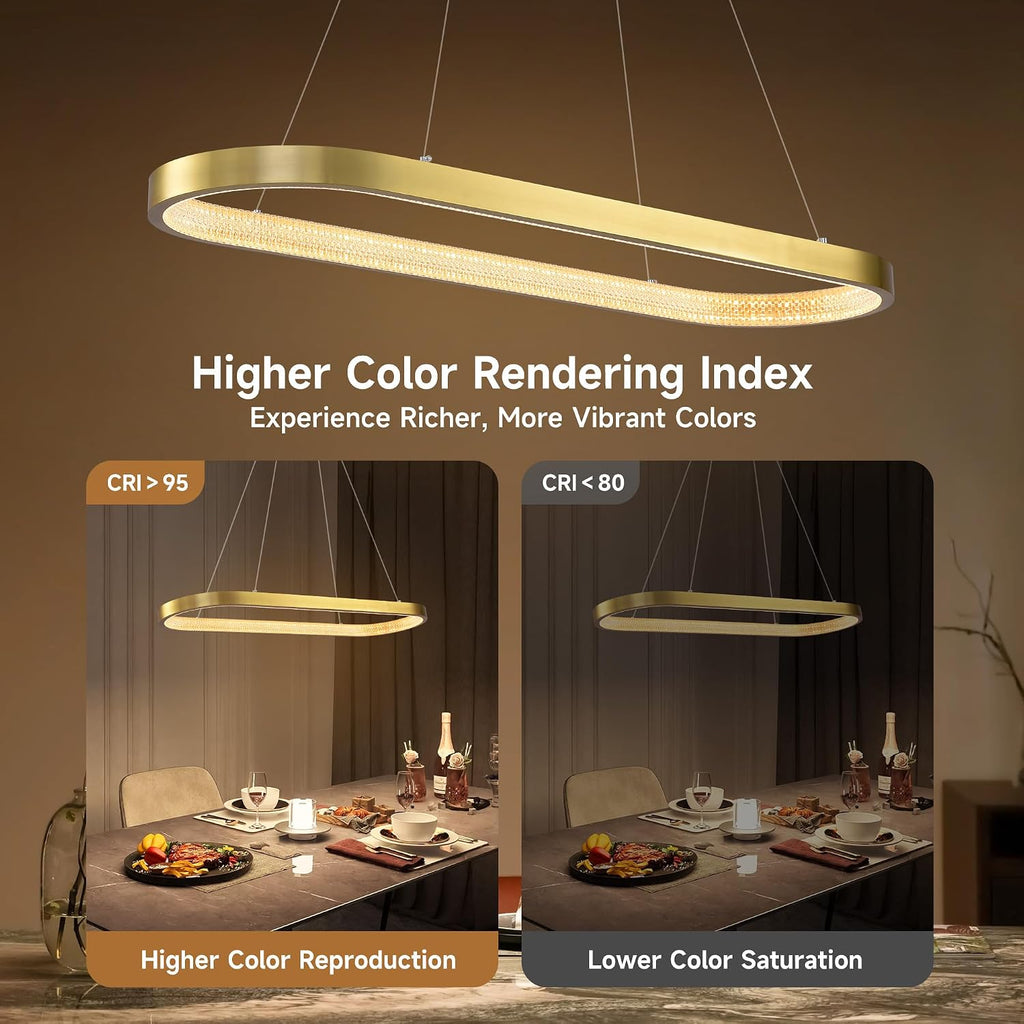 47" LED Gold Rectangle Chandeliers for Dining Room, Modern, Oval