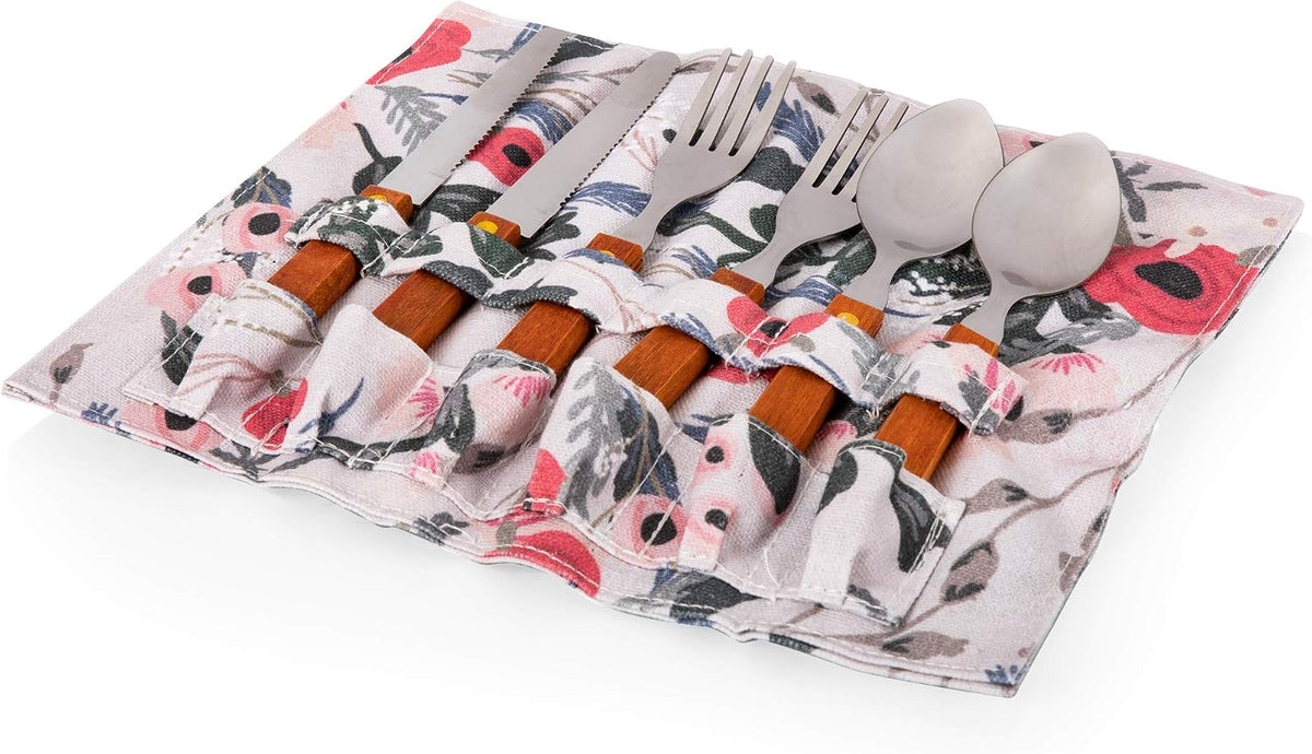 Picnic TIME Promenade Picnic Basket for 2, Canvas and Willow Picnic Set - Includes Utensil Set, Glasses, and Plates, (Floral Pattern)