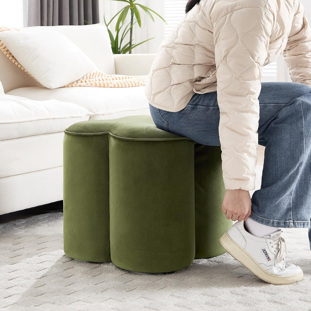 Zesthouse Flower Pouf Ottoman Foot Rest, Velvet Fabric Poofy Ottoman Stool