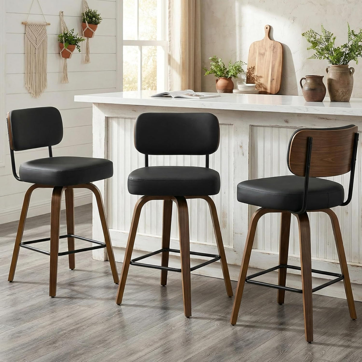 Swivel Bar Stools Set of 3, 30" Bar Height, Black