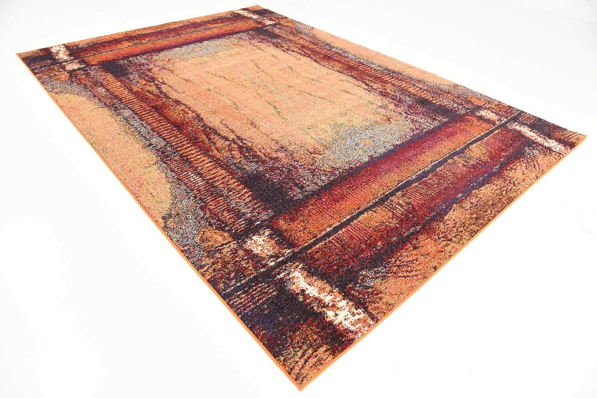 Unique Loom Estrella Collection Rustic, Distressed, Modern, Abstract Area Rug (7' 0 x 10' 0 Rectangular, Orange/Black)