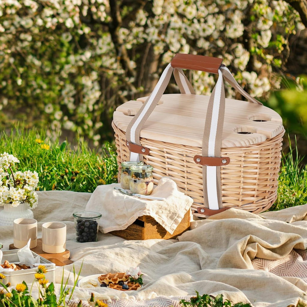 Picnic Basket Set for 4 - Wicker Insulated Picnic Basket