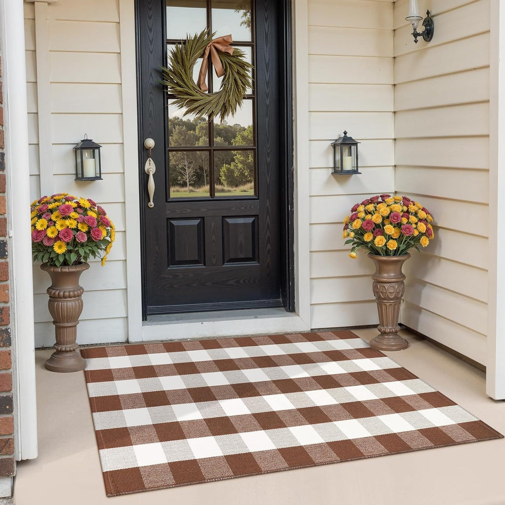 Buffalo Plaid Checkered Rug Fall Front Door Mat Washable Outdoor Rug 3'x5'