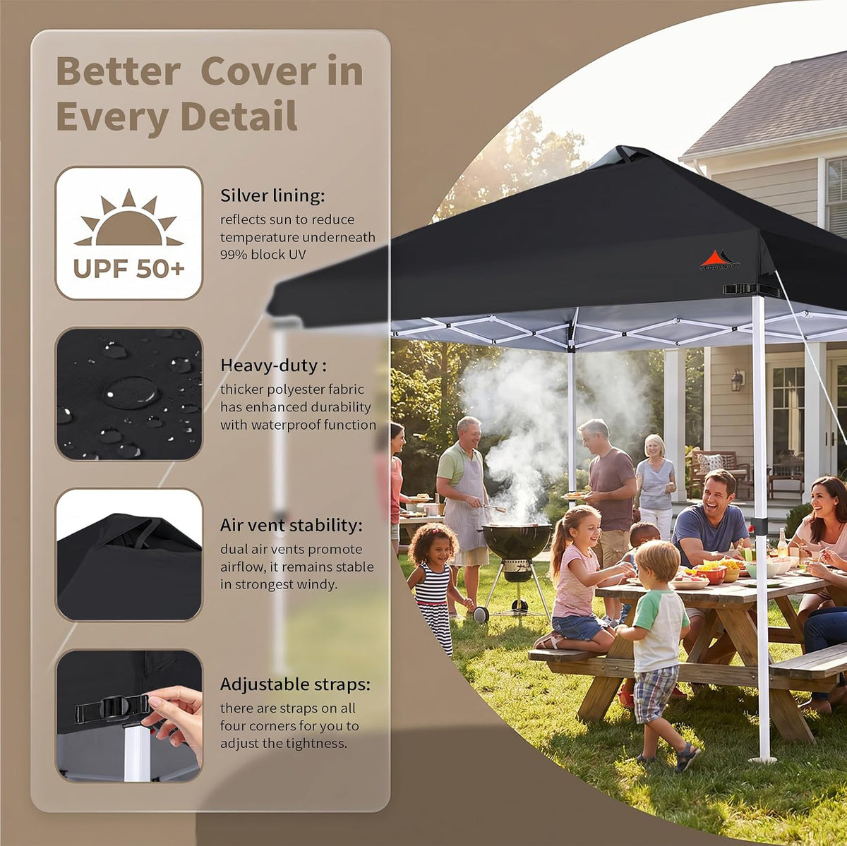 SCOCANOPY Replacement Top with Air Vent for 12x12 Canopy Frame, Canopy Cover ONLY, (Black)