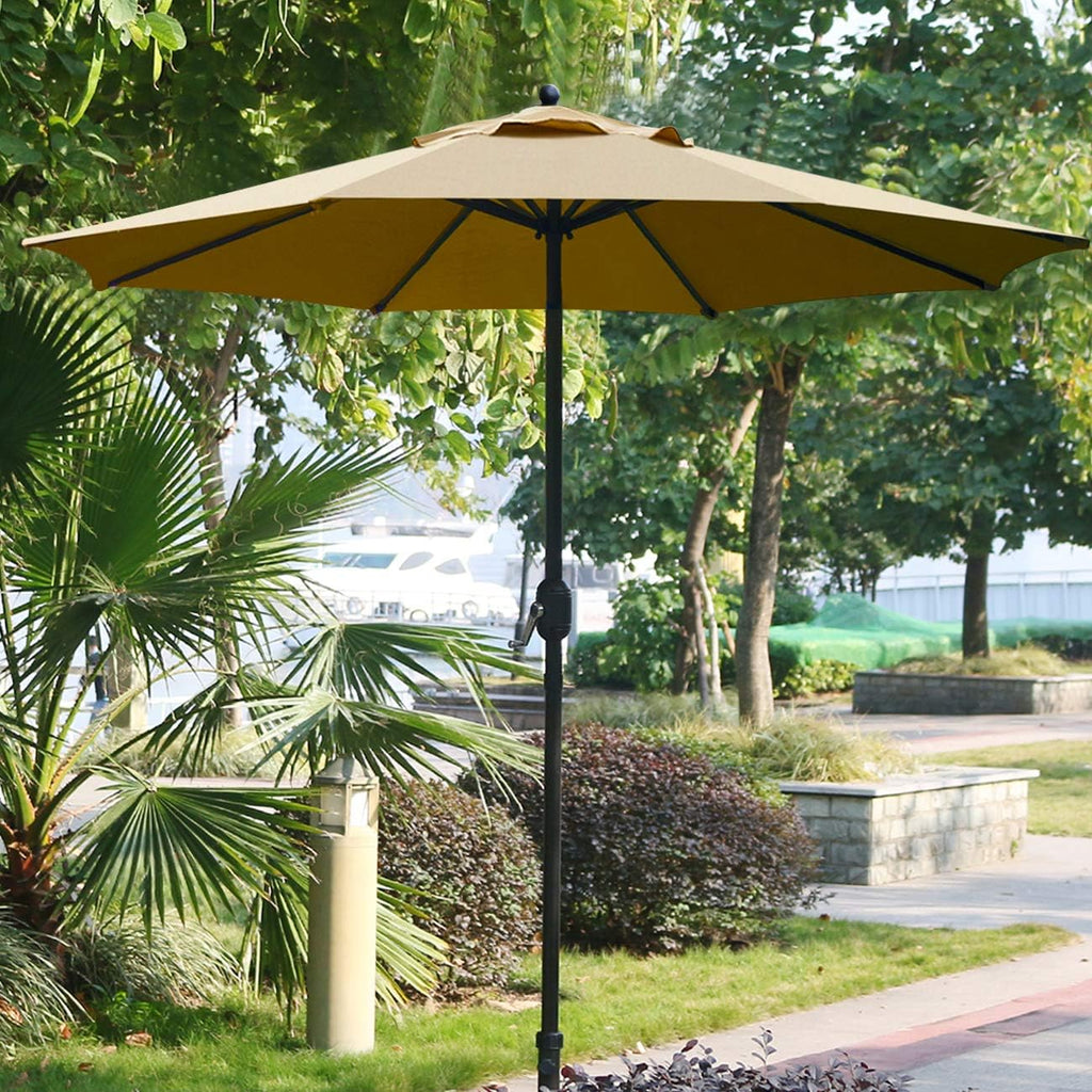 Sunnyglade 9Ft Patio Umbrella Outdoor Table Umbrella with 8 Ribs Tan