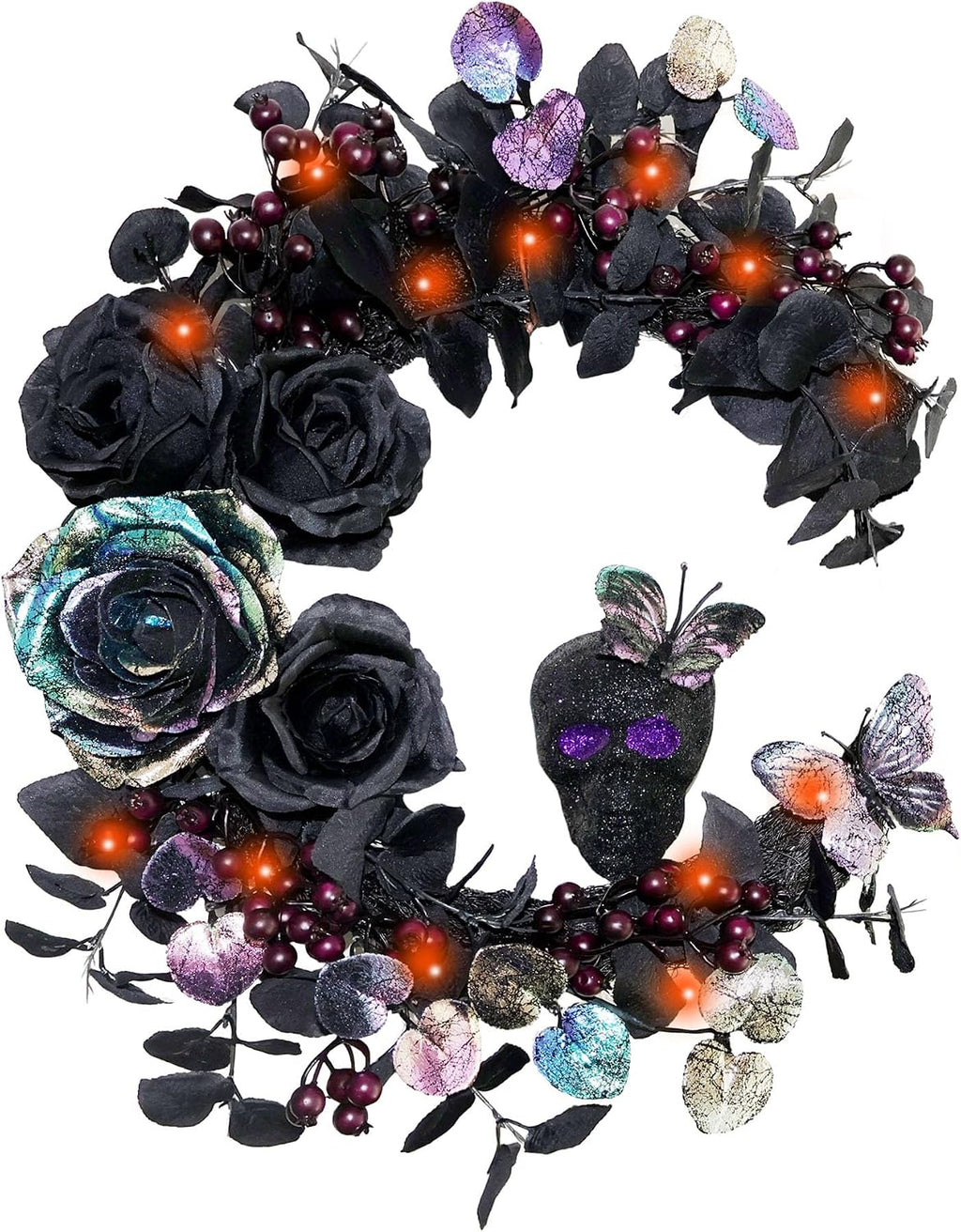 18 Inch Halloween Wreath for Front Door, Iridescent Leaves