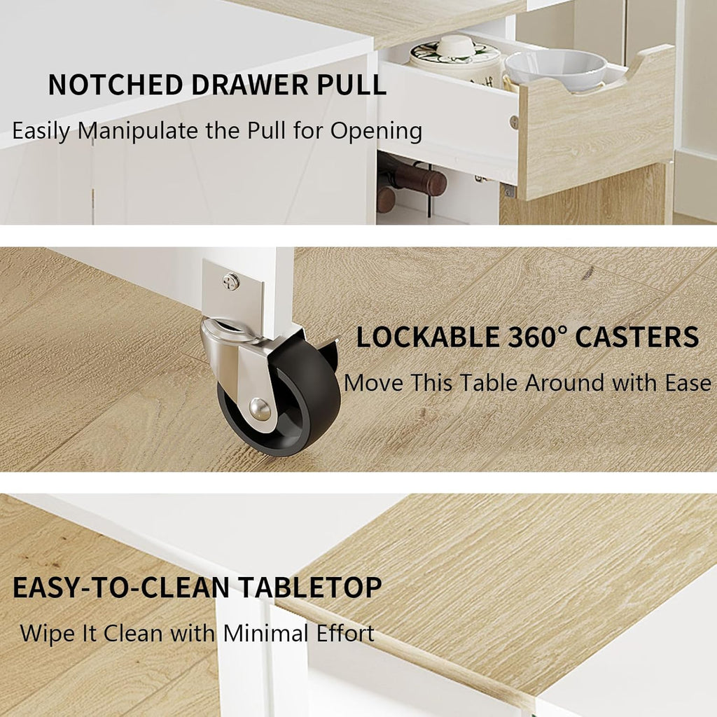Folding Dining Table for 2-6, Easy Assembly, White+Oak