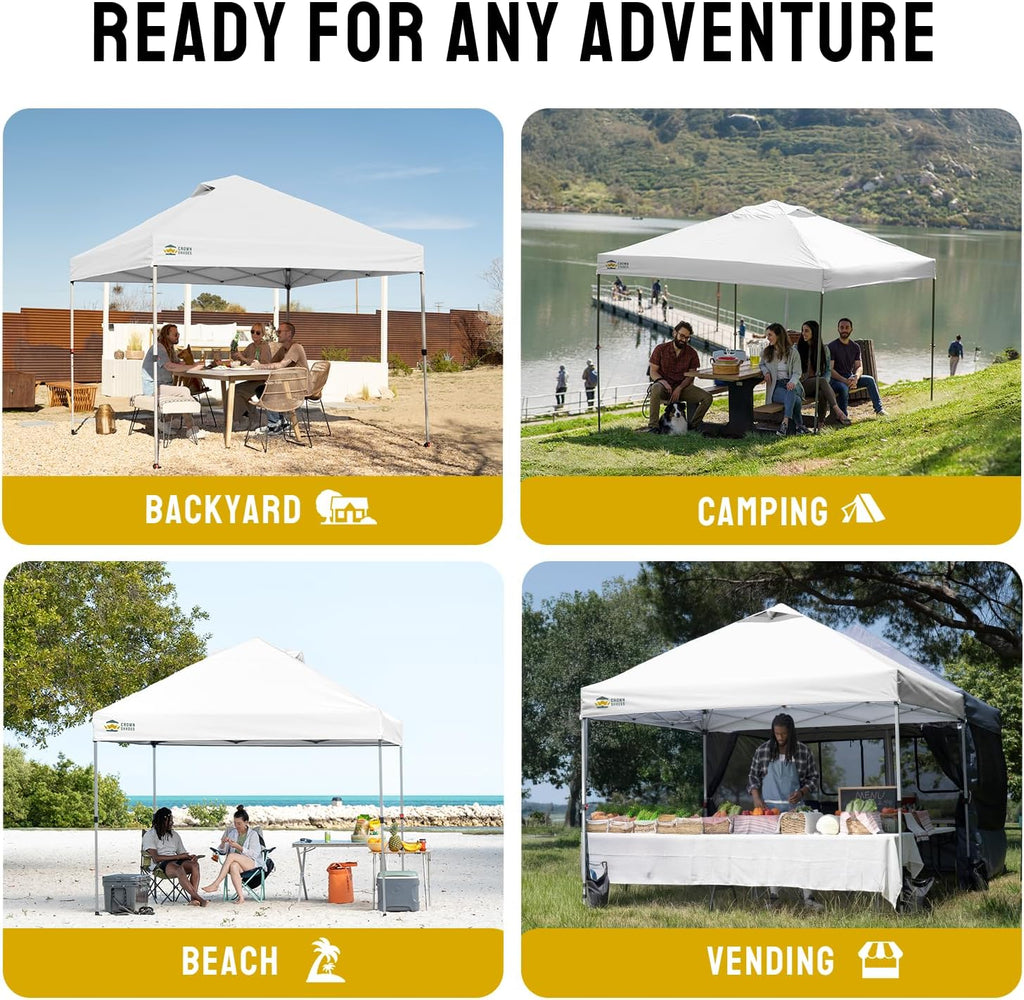 CROWN SHADES 12x12 Pop Up Canopy Tent with One Push Setup, Grid White