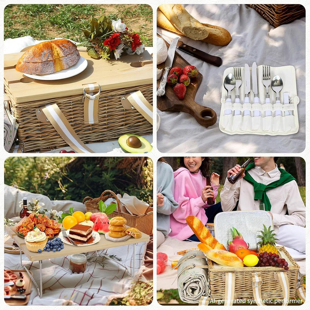 Picnic Basket for 4 with Folding Table and Wine Pouch