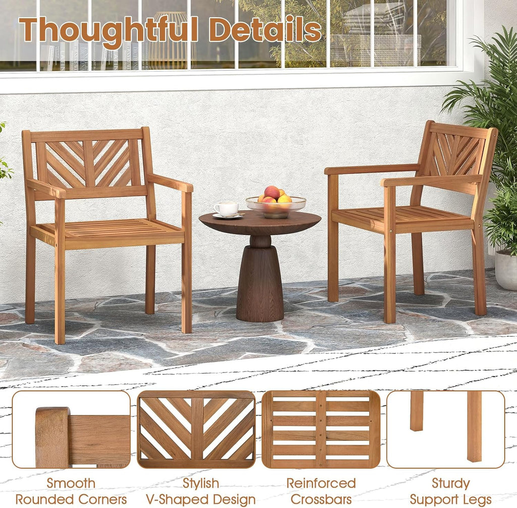 Tangkula Acacia Wood Patio Dining Chairs Set of 2