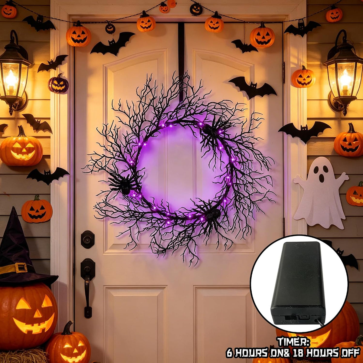 Adroiteet 24" Halloween Wreath for Front Door Halloween Decorations Outdoor