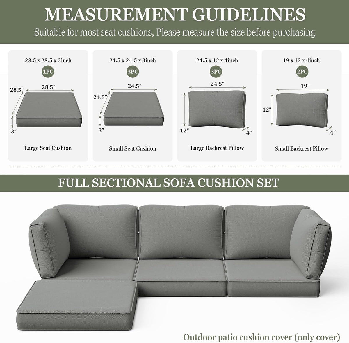 9 Pcs Outdoor Patio Cushions Covers Replacement Sets, Covers Only