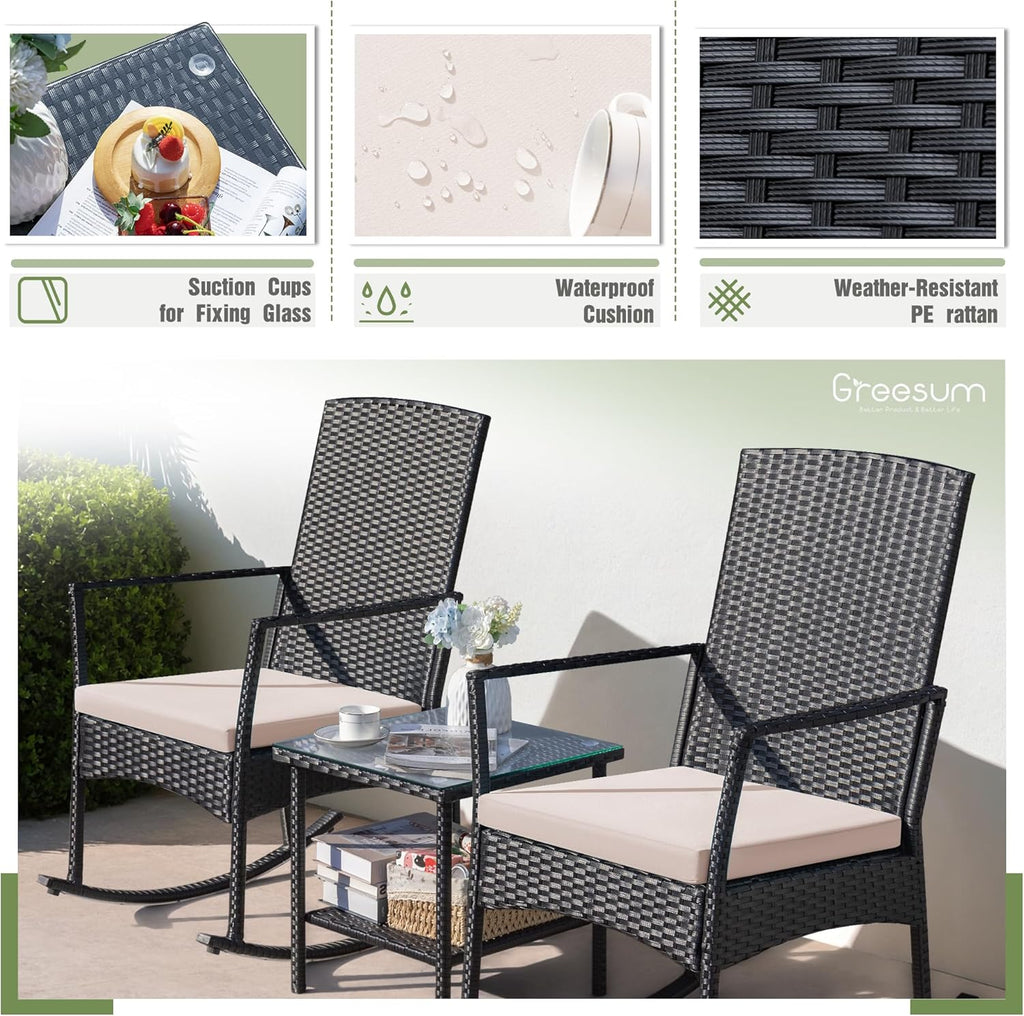 greesum 3 pieces patio furniture set outdoor wicker on a desk or shelf