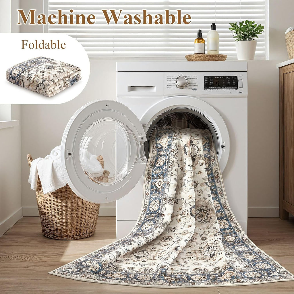 10x14 Washable Area Rug for Living Room, Vintage Pattern