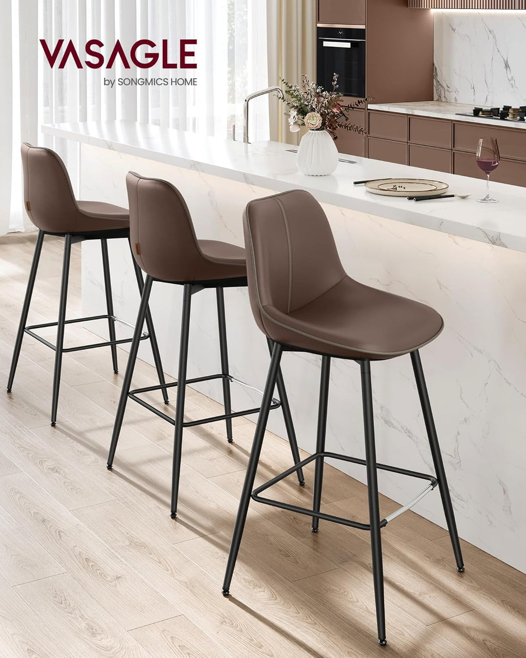 VASAGLE Bar Stools Set of 2, Bar Height, with Back, 28.5-Inch