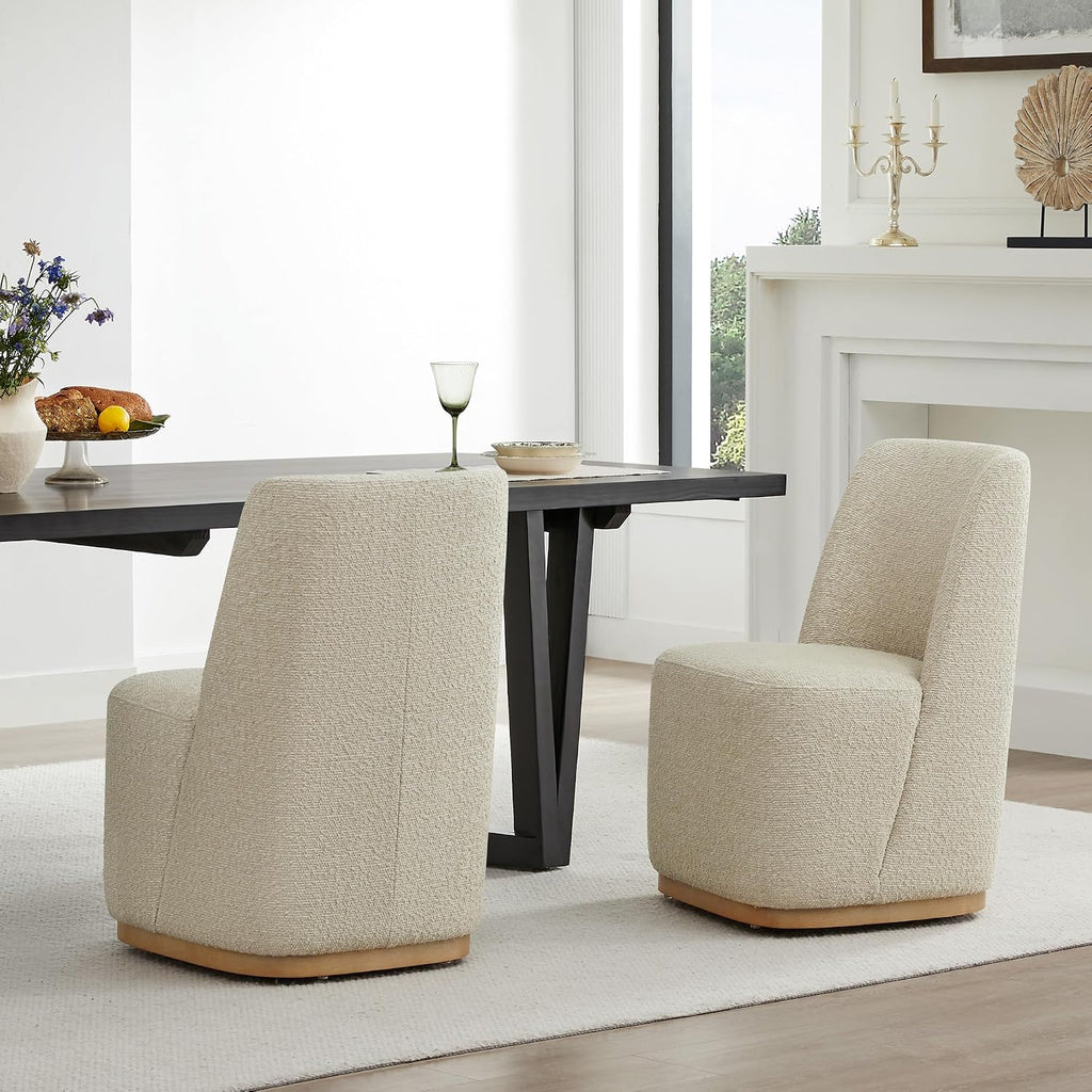 CHITA Upholstered Rolling Dining Chair on Casters Set of 4, Oatmeal