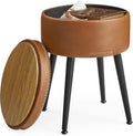 VASAGLE Storage Ottoman, PU Leather Round Seat with Steel Legs