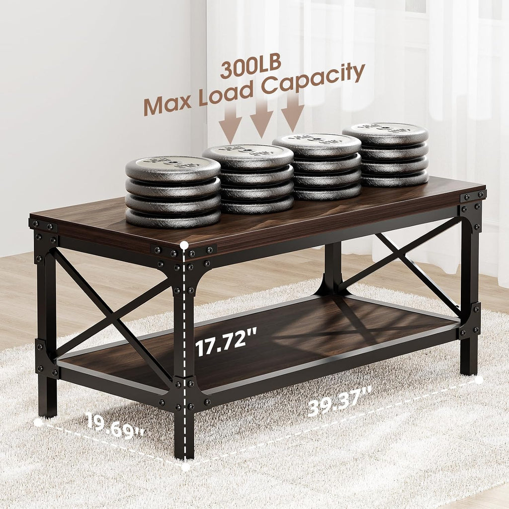 Rectangle Coffee Tables for Living Room, Wood Rectangular Coffee Table, 2 Tier Dark Brown Modern Center Table with Thickened Tabletop and Metal Frame, 40 inch Long (Walnut)