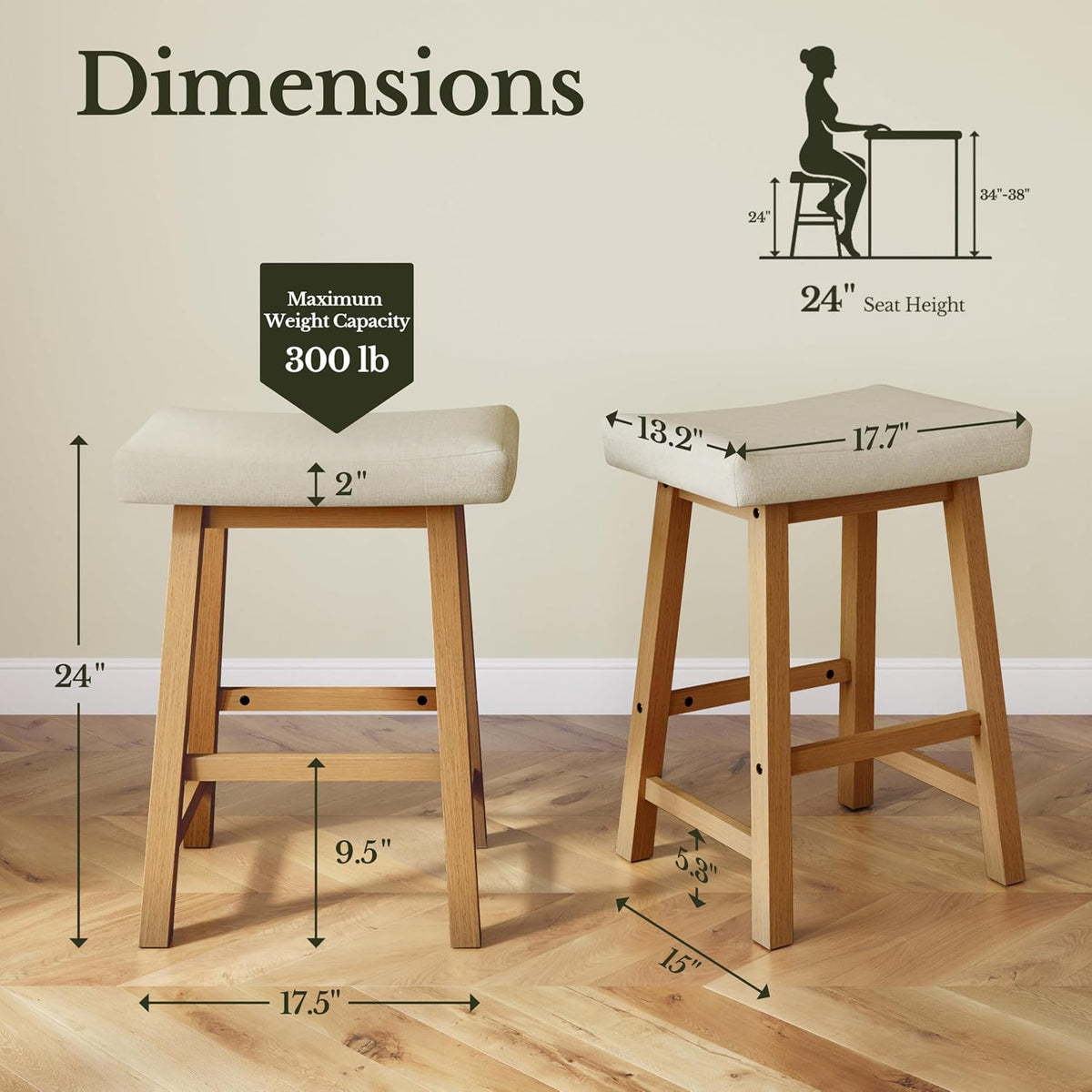 Yaheetech 24 Inch Counter Height Bar Stools Set of 2 Backless